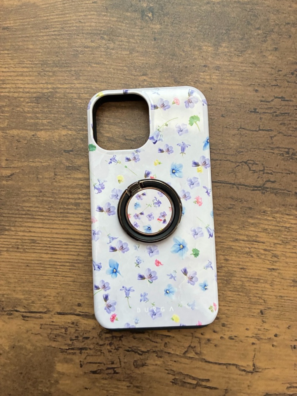 Burga Lavender Floral iPhone 13 mini case with matching adhesive grip ring